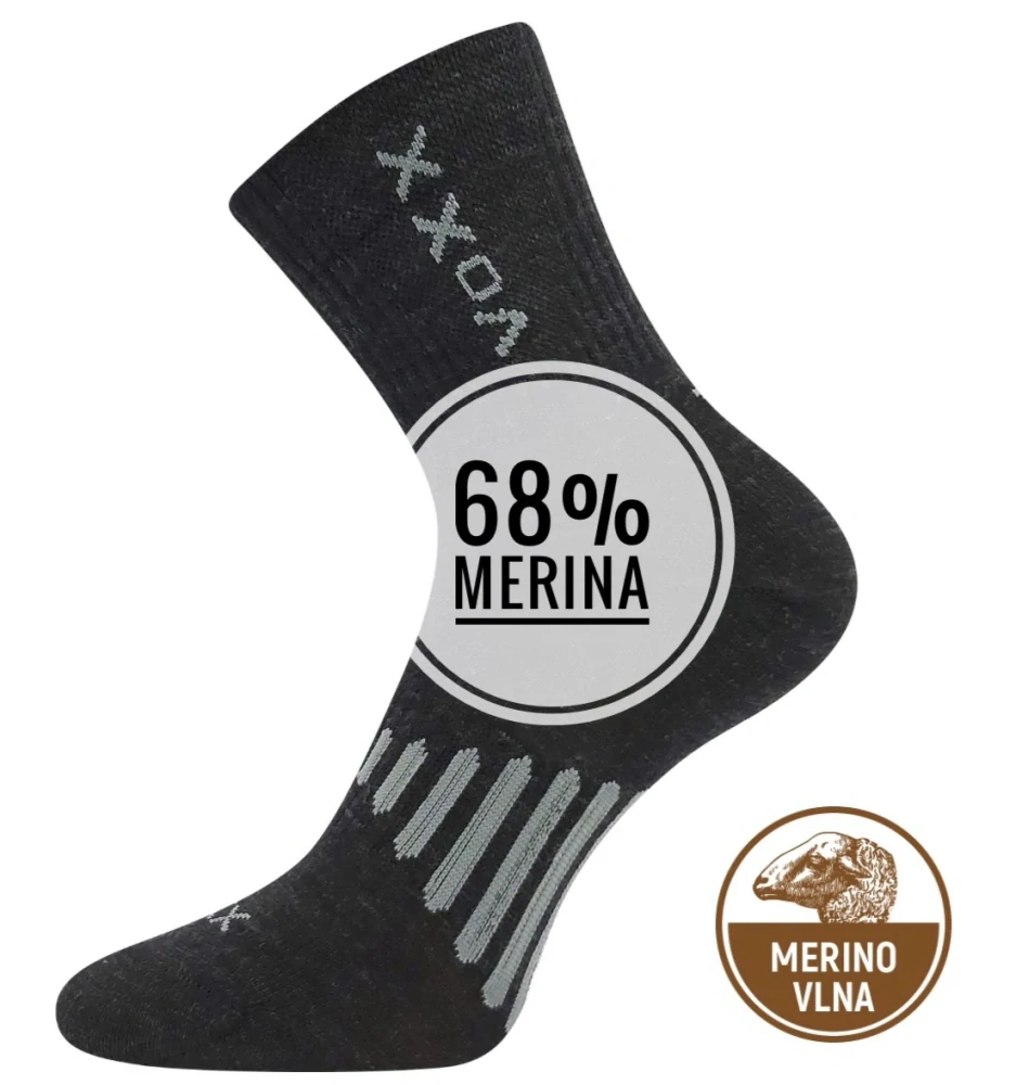 POWRIX merino 68% s ionty stříbra tenké ponožky tm.šedá