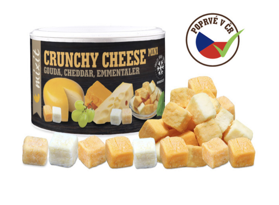 Mix křupavých sýrů: Gouda, Čedar, Ementál Směs lyofilizovaných sýrů Váha: 135 g