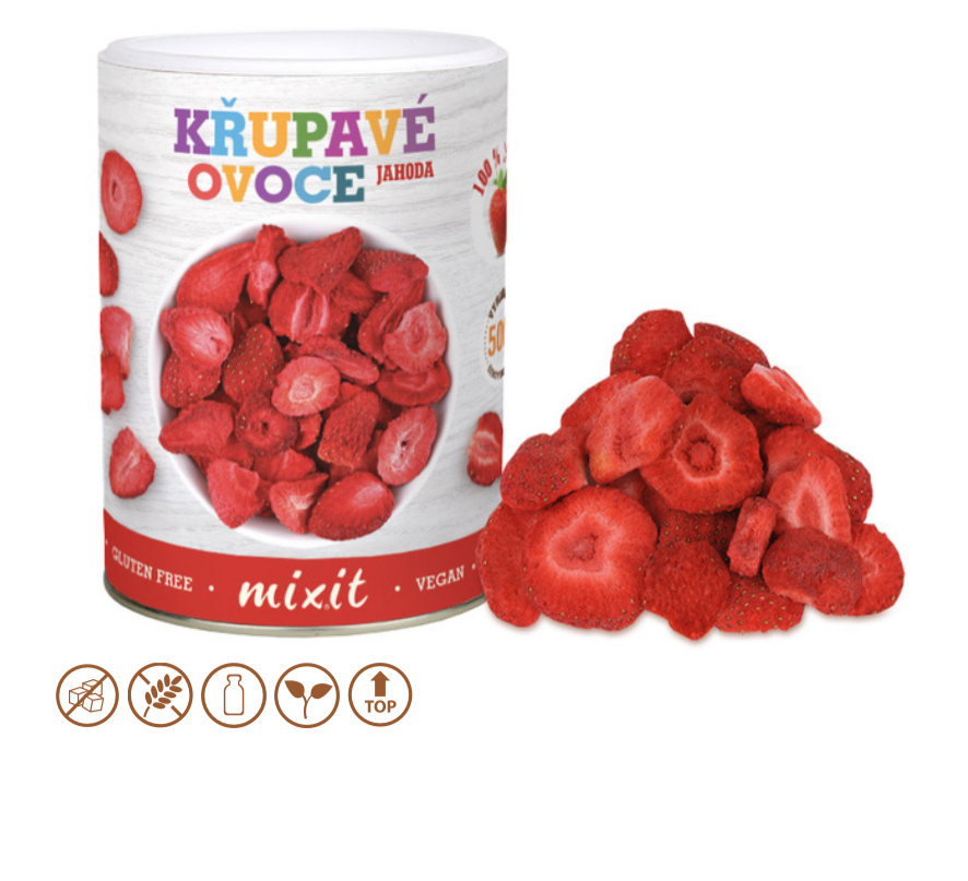 Jahoda - Křupavé ovoce Směs mrazem sušeného ovoce Váha: 50 g