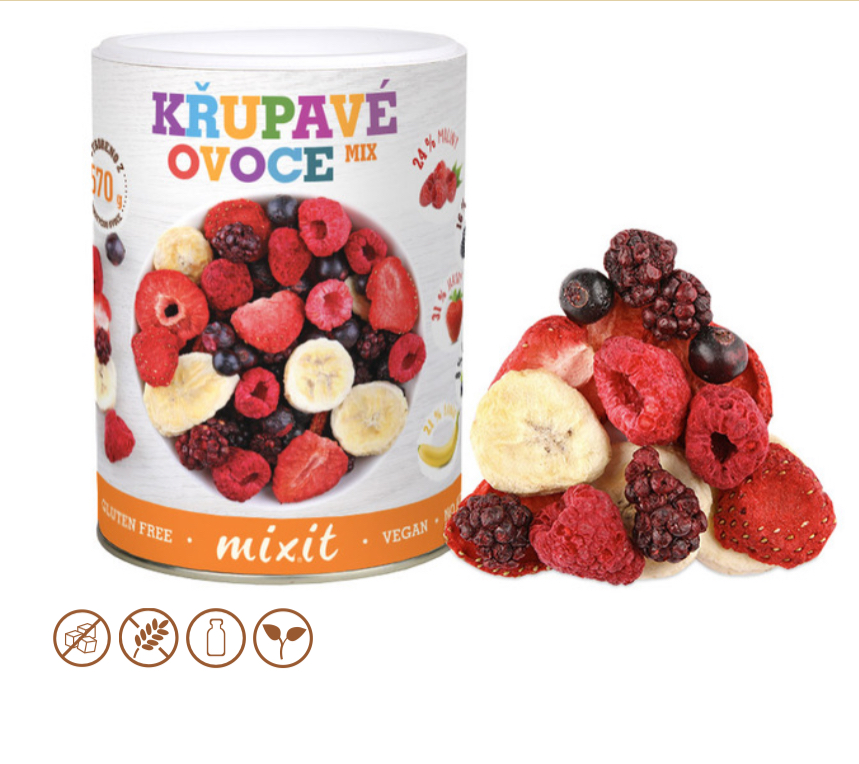 Malé křupavé ovoce Směs mrazem sušeného ovoce Váha: 70 g