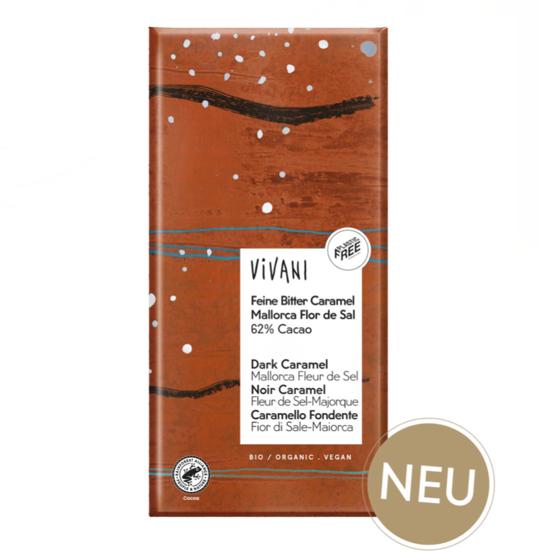 Čokoláda hořká 62% s karamelem se solným květem BIO vegan - Vivani 80g