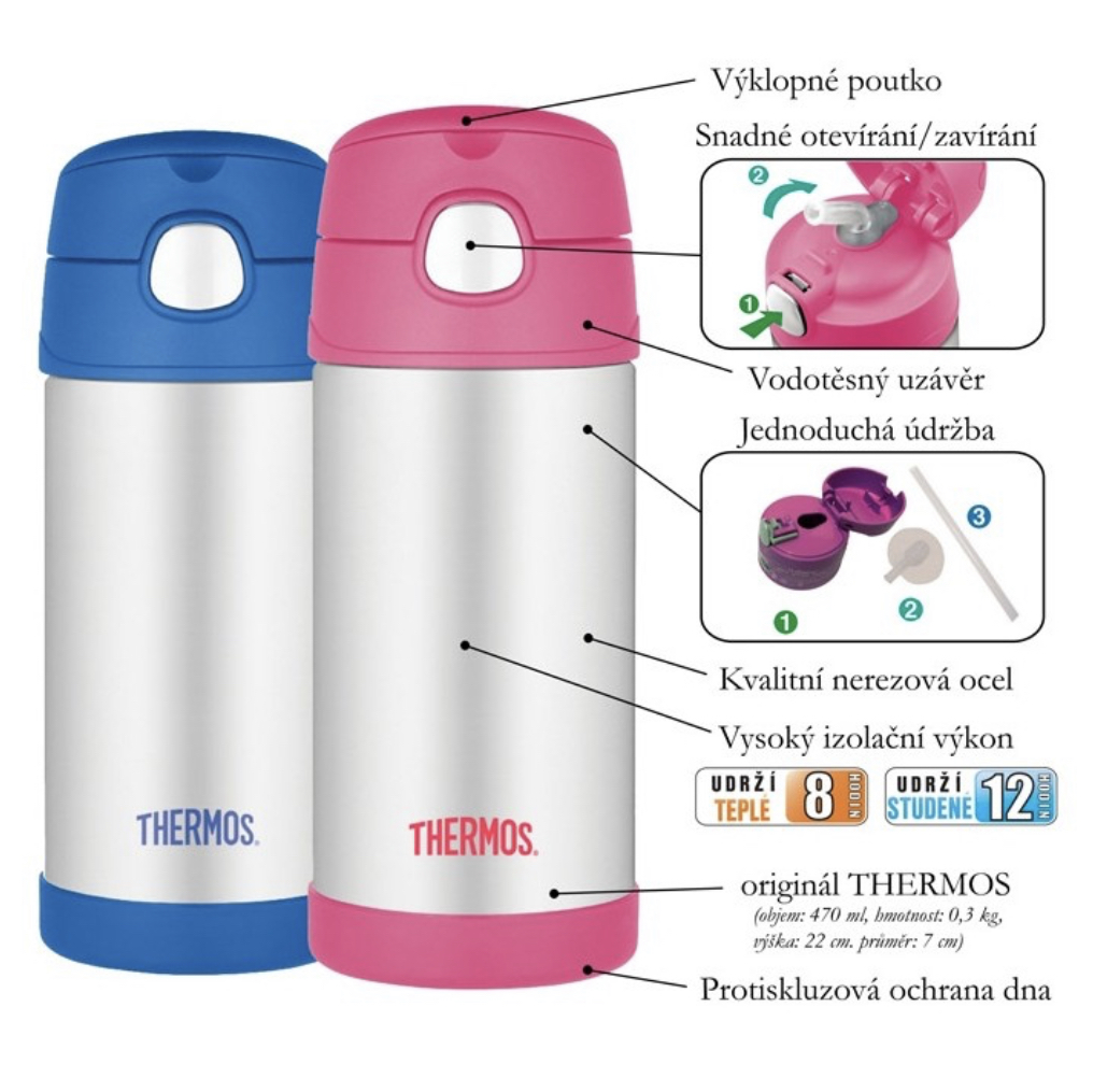 Dětská termoska s brčkem - princezna a jednorožec