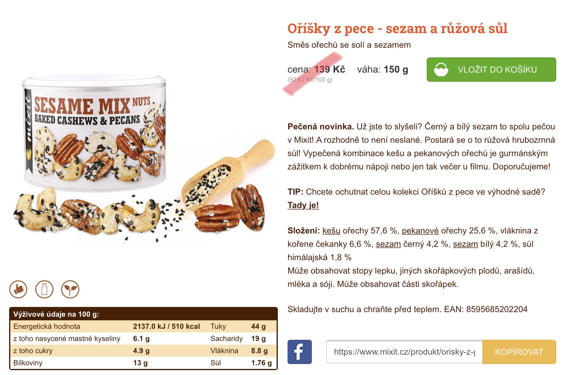 Oříšky z pece sezam a růžová sůl 