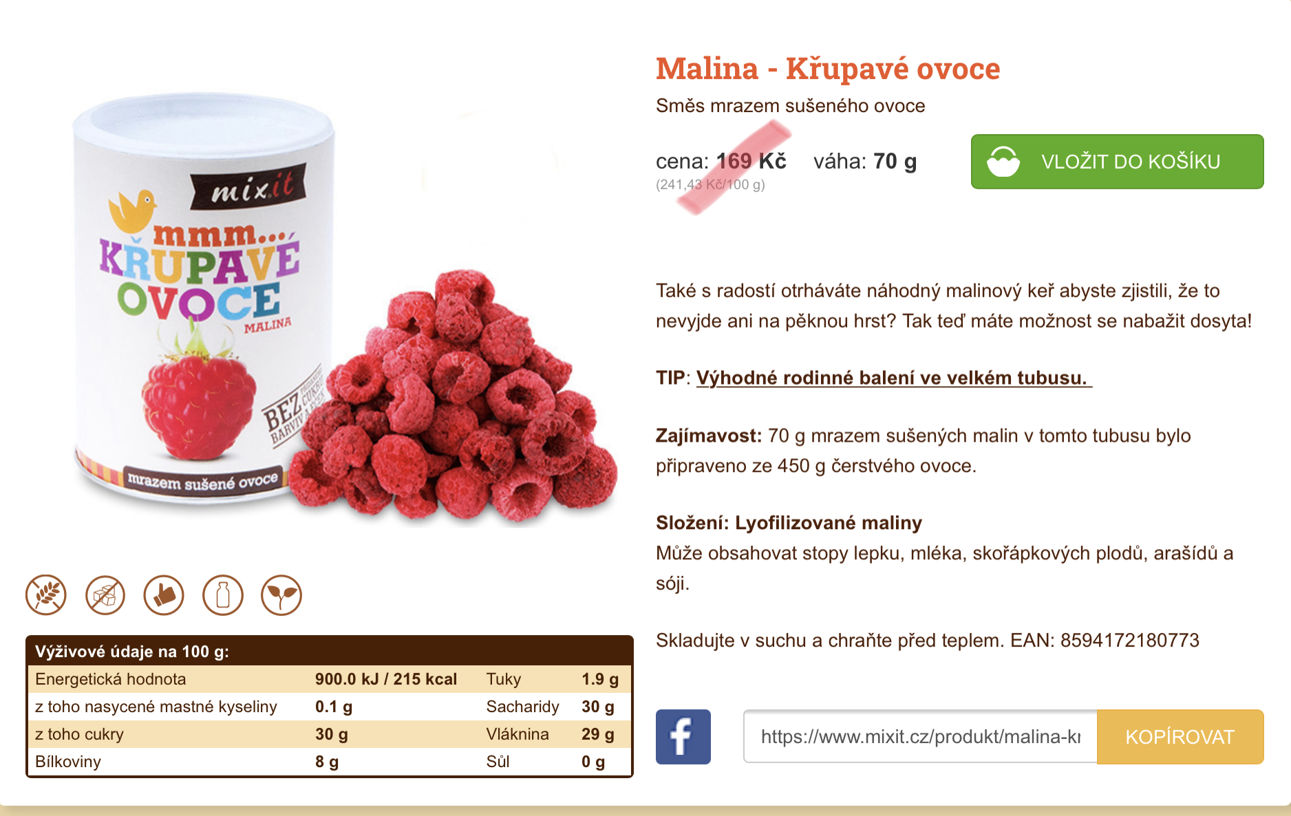 Malina - křupavé ovoce 70g