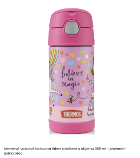 Dětská termoska s brčkem - princezna a jednorožec