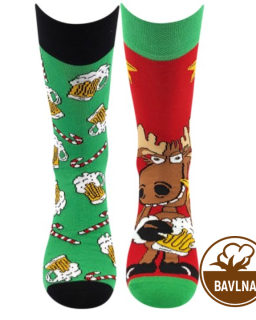 Ponožky slabé vánoční DAMER obrázkové se SOBEM a PIVEM