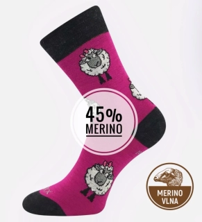 VLNĚNKA dětské ponožky 45% - MERINO s ionty stříbra FUXIA