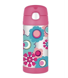 Dětská termoska s brčkem - kvetiny